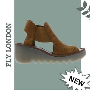 Fly London Biga  Wedge Open
Toe Platform SandalSuede
Cognac Size 10 - 10.5 US 41